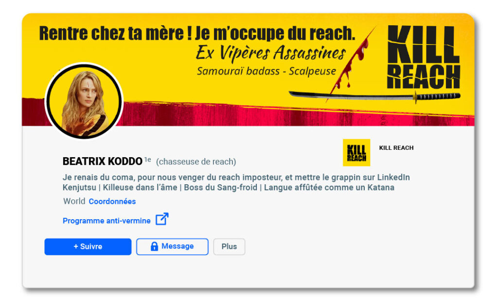 Kill bill débarque sur Linkedin avec un profil créé par le collectif les gallinaC